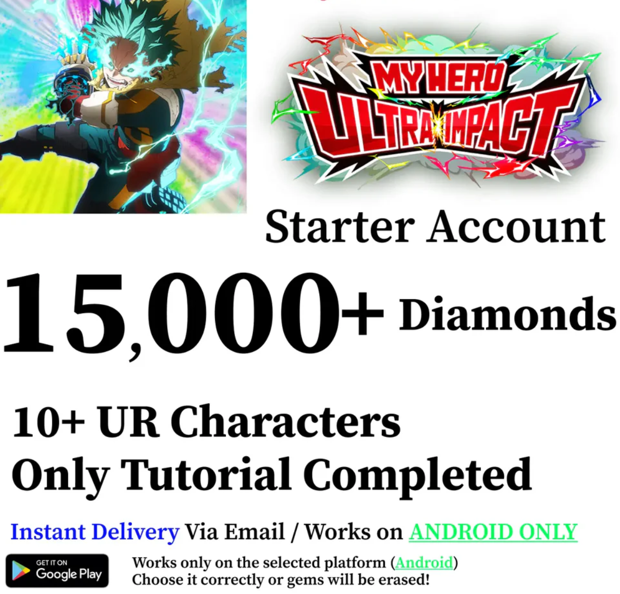 My Hero Ultra Impact Starter Account – 3.000–14.000 Diamonds | Android Only